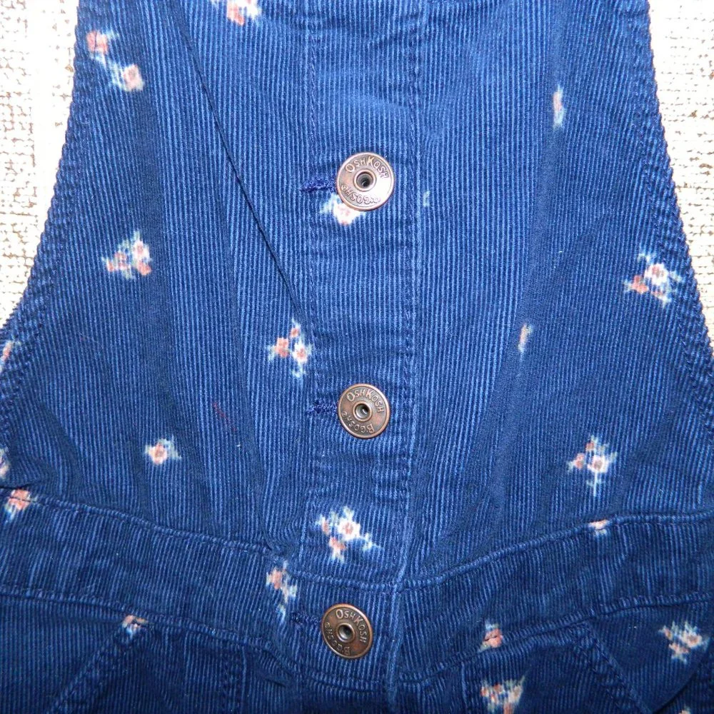 Vintage OshKosh Bgosh Corduroy Floral Blue Overall Dress Size 7 (H-14)
